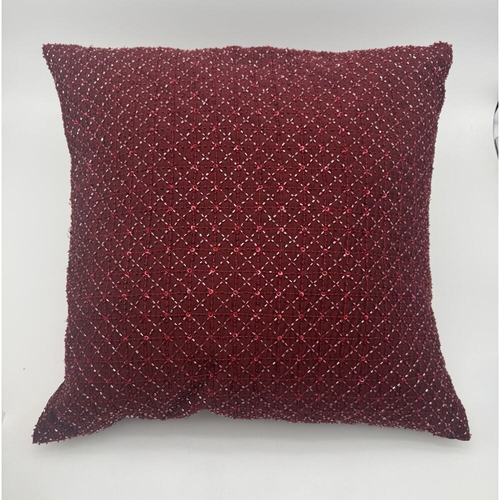 Pottery Barn Shimmer Beaded Currant Red Pillow Covers 18x18"